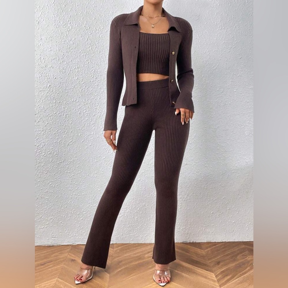 Knitted 3 Piece Brown Set